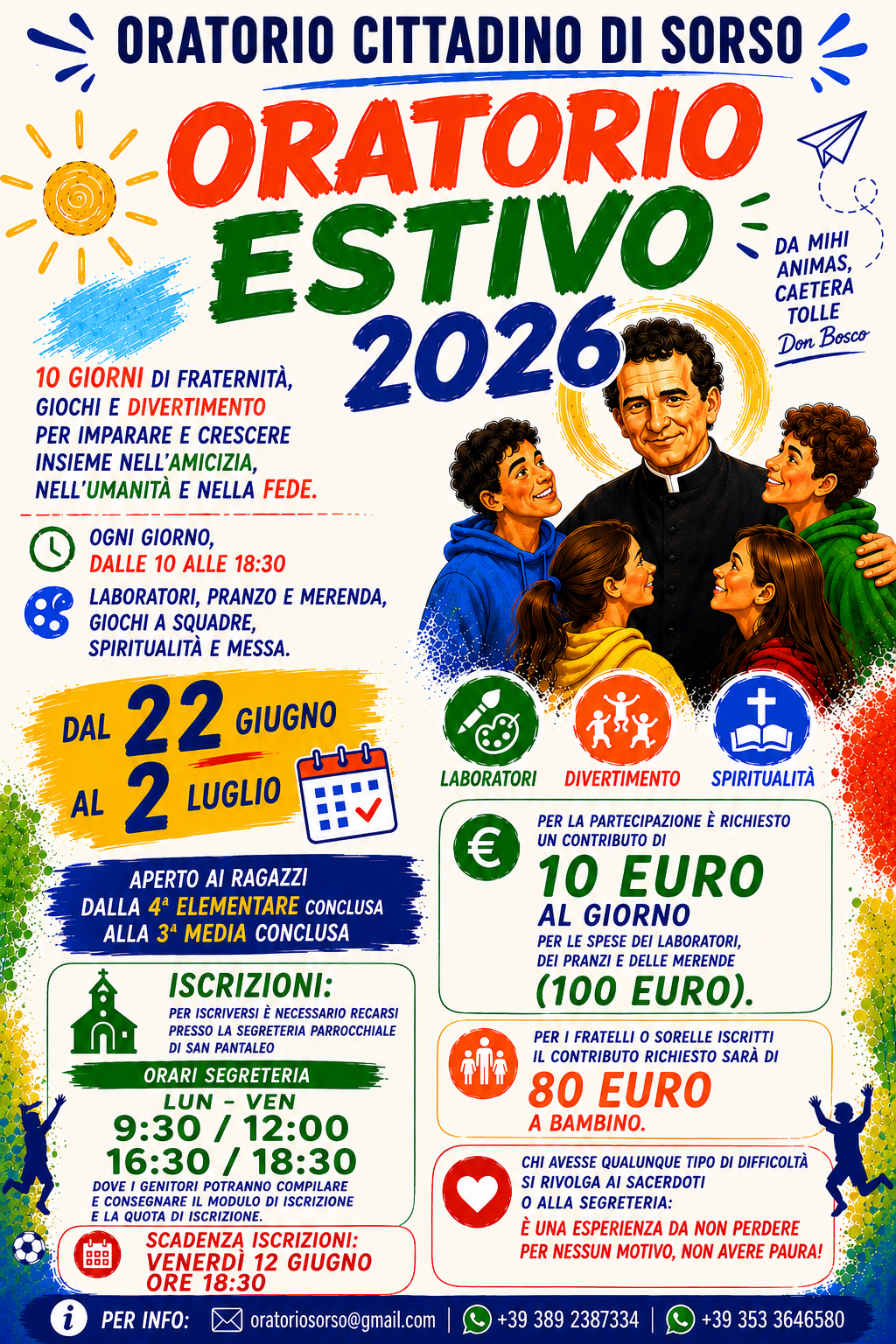 APERTURA ISCRIZIONI ORATORIO ESTIVO